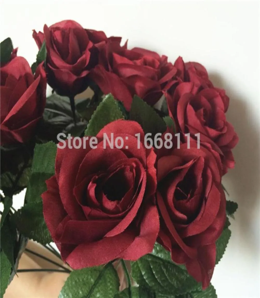 80 pcs Burgundy Rose Flower Rood 30cm Wijnkleur Roses voor bruiloft centerpieces Bruid Bouquet Artificial Decorative Flowers4595773