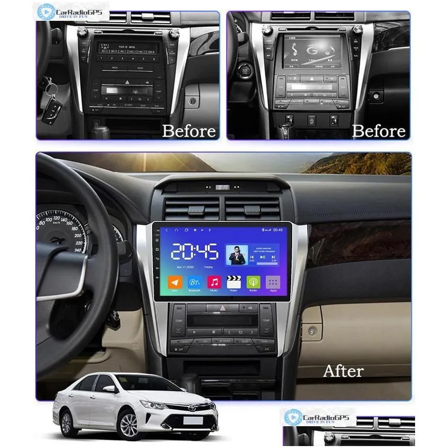 DVD de carro DVD DVD Player Radio Radio Mtimedia Android Unidade para Camry - Double Din Painel Support CarPlay TPMS DVR OBD II DROP traseira Del Dh3yr