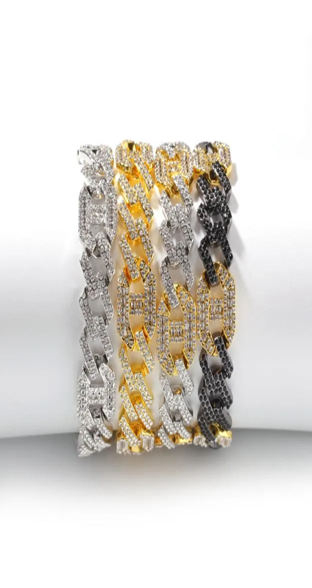 Bracciale d'oro hip hop ghiacciata cubana collegamento a catena da moda mens braccialetti hopophip gioielli13463333