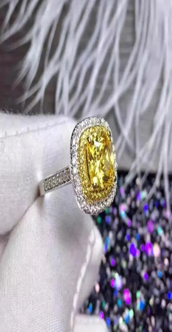 Rozmiar 510 Pierściołów ślubnych luksusowa biżuteria 925 srebrna srebrna poduszka napełniana Kształt duży żółty cyrkon 5A Cz Diamond Eternity Wom6228957