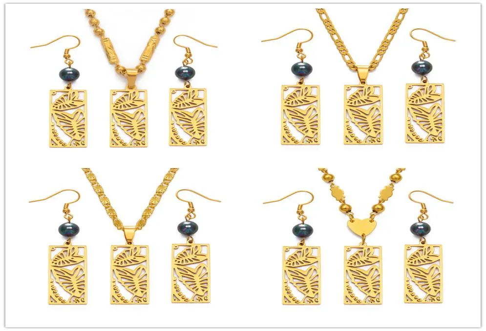 Anniyo Hawaiian Diewelry Sets Leaf Black Pearl Sengles Servings Marshallese Guam Micronesia Chuuk Pohnpei Свадебный подарок 150421 C107150146