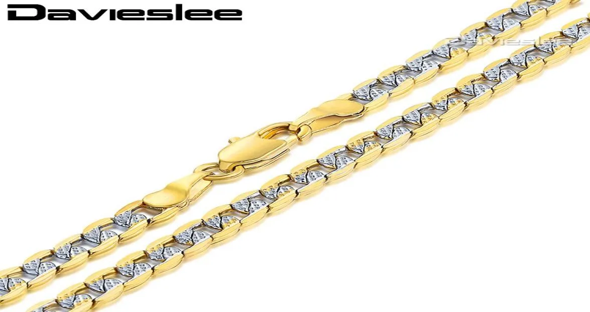 Davieslee Mens Womens Necklace Yellow Gold Filled Chain Curb Cuban Link Hip Hop Whole Necklace Jewelry 4mm LGN645553554