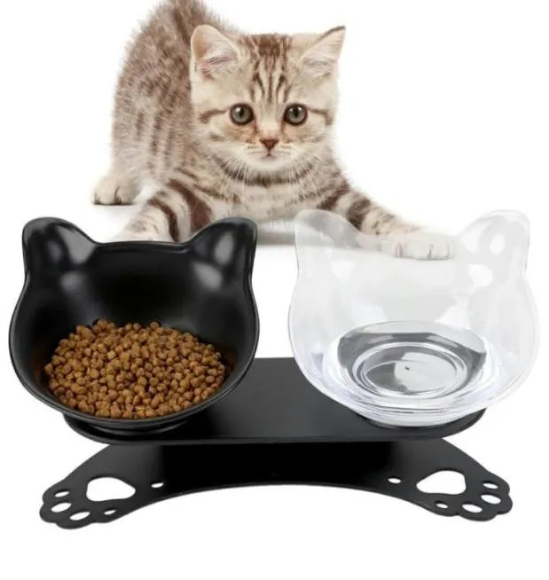 Katzenschalen Futterhäuschern geneigte Nahrung Angehobene Schüssel Haustier Doppel 15 ° Slanted Plastik mit nicht schlechter Gummi -Basis5913413