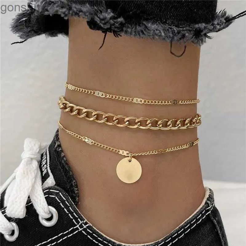 Tornozinhos Modyle Boho Bracelete de tornozelo Pingente de moeda de ouro de verão encantador Sandálias de pulseira encantadora