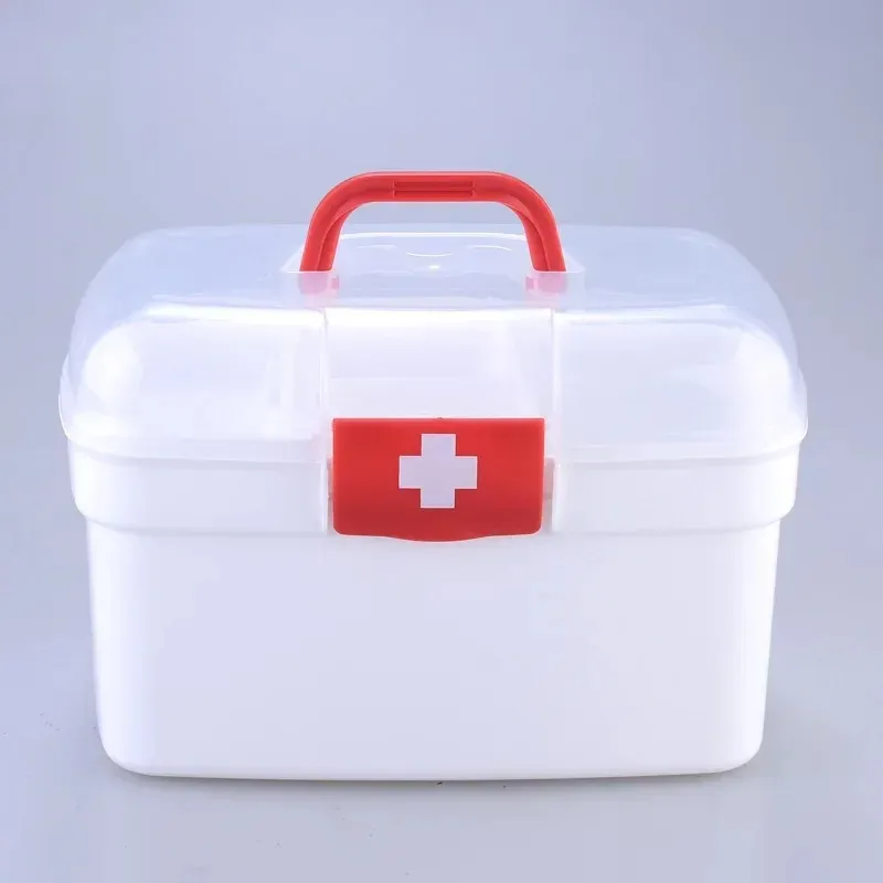 First Aid Case Bins Portable Medicine Storage Box Multipurpose Removable Tray Emergency Box Household Double Layer for Sewing