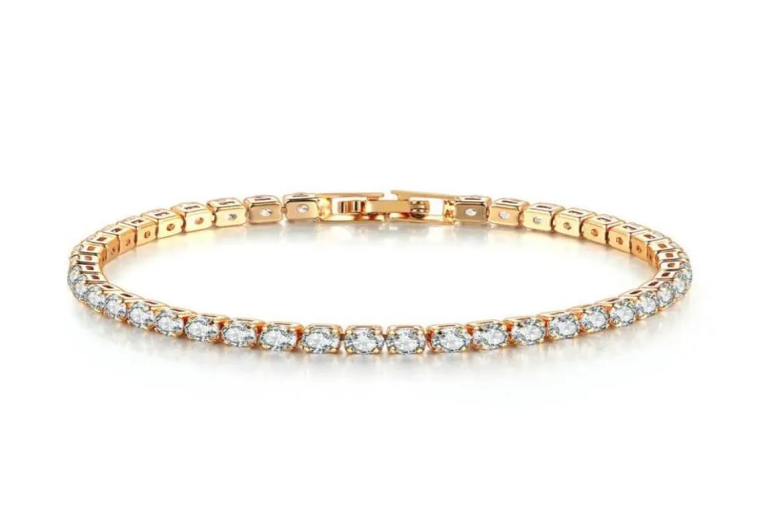 Femme Bracelet Bracelet Single Row CZ Diamonds 4 mm Round Full Drill Tennis Chain Hip Hop Jewelry8629552