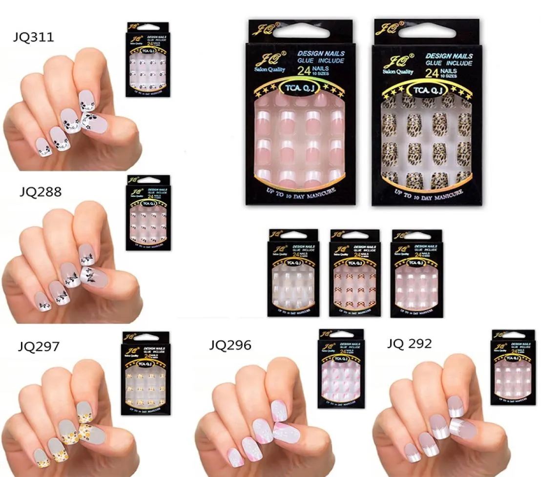 24 PCS Designs étonnants Français Faux Nails ABS Résine Faux Nail Set Full Manucure Art Tips1179998