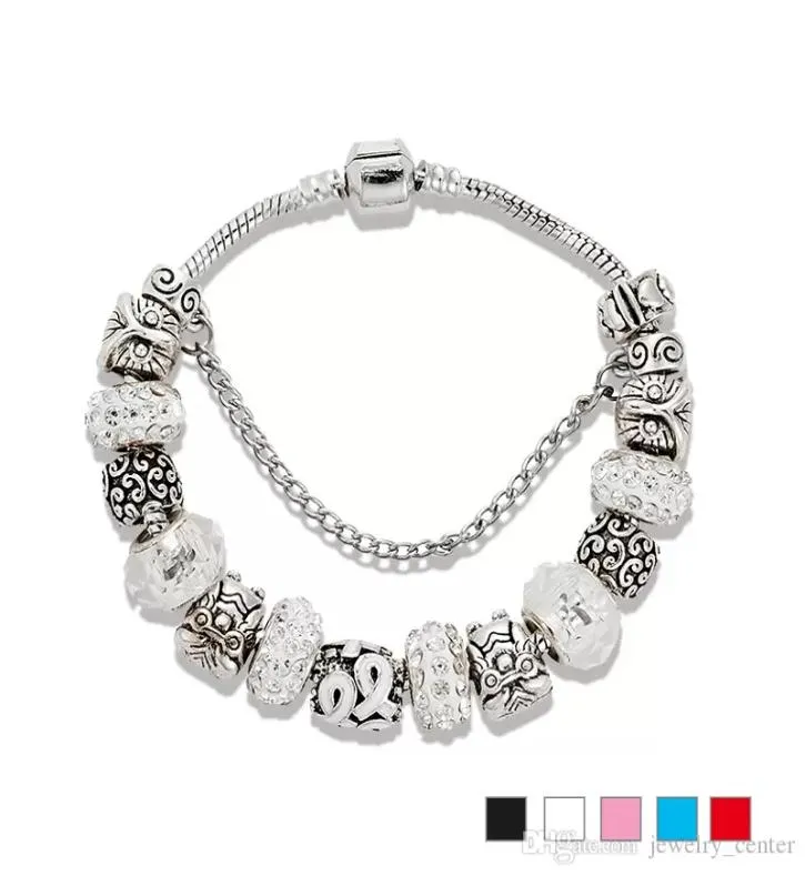 925 Sterling Silver Plated Owl Charms Clear Cz Diamond Peads Armband för Charm Armband Women's Gift Jewelry9758433