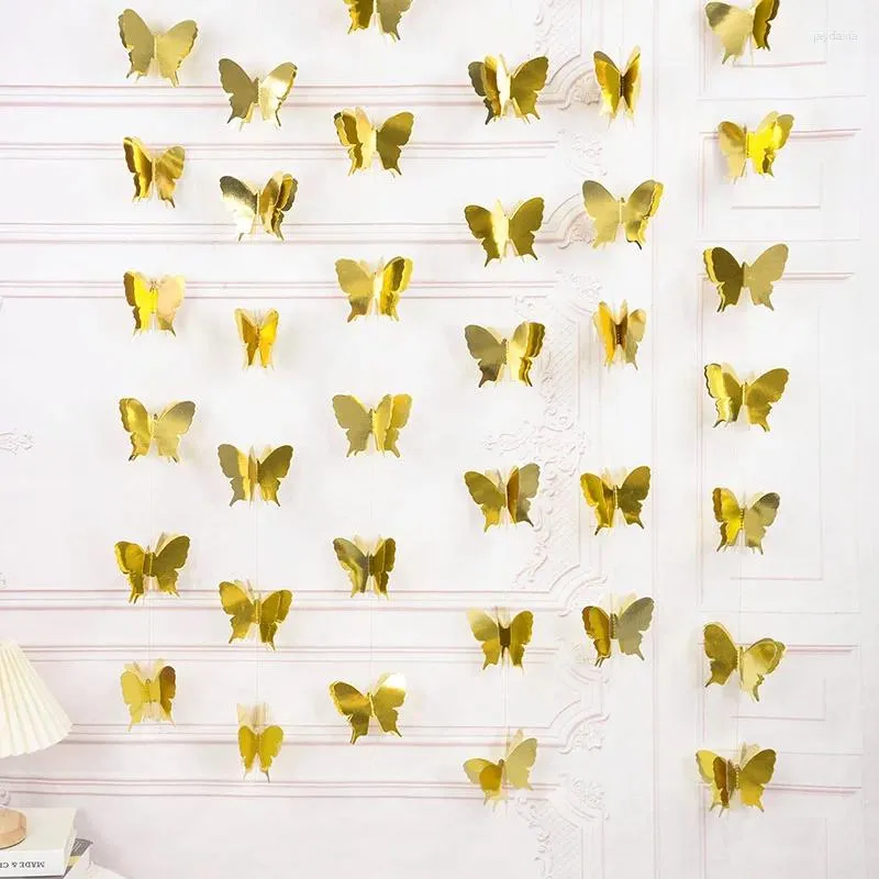 Party Decoration 3D Butterfly Paper Banner Gold Silver Hanging Garland Streamers Decorations For Home Wedding Birthday Diy Decor