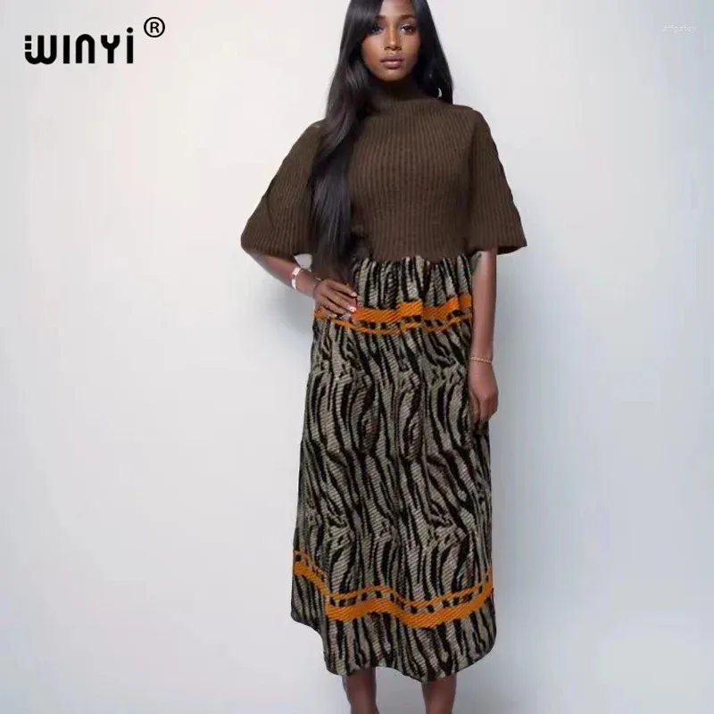 Повседневные платья Winyi Leopard Print Comfort Cheate Fashion Caftan Winter Dress Elegant Africa Women Boho Party Одежда для Kaftan