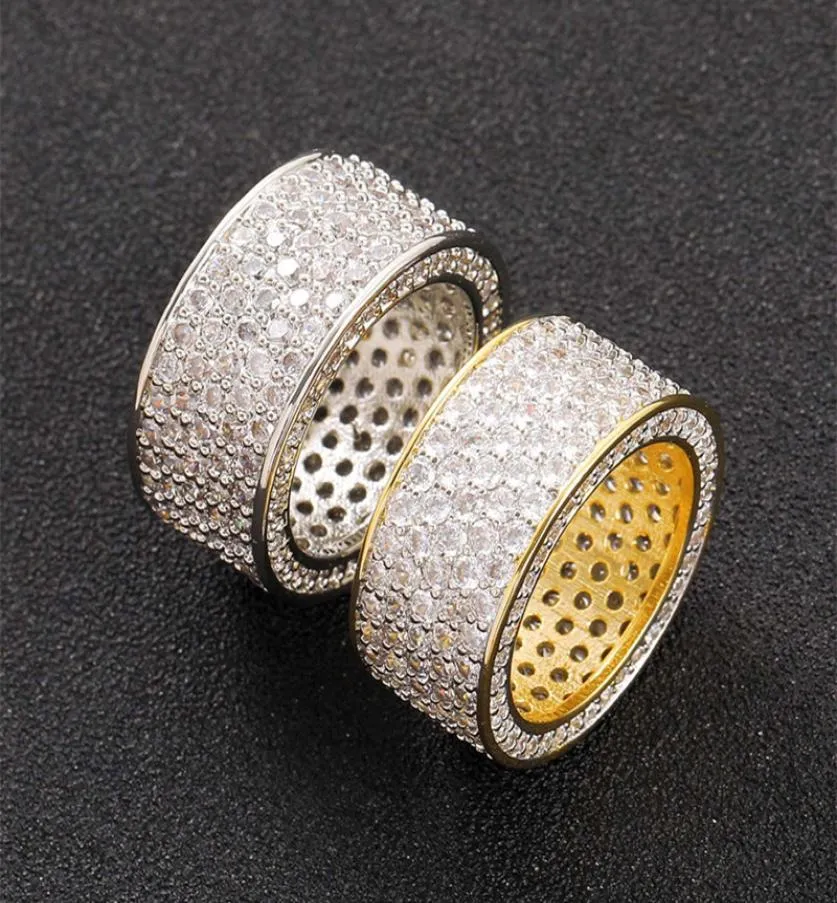 Hip Hop Men Women Ring Yellow White Gold Compated Bling 5Rows CZ Ring For Party Wedding Sieraden Gift7487450