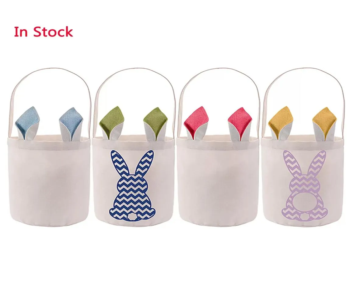 Pâques Bunny Bucket Festive Polyester Blank DIY Rabbit Ears Subilation Panier de bonbons personnalisé Sac Gift avec Handle4196571