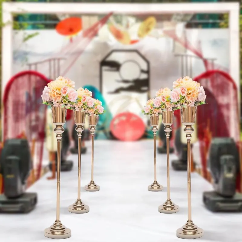Vasen 10pcs Hochzeitsblume hohe Vase-Ständer Anti-Slip-Metal-Trompetenvintage Flowers Dekorkorridor für Hochzeit/ Par