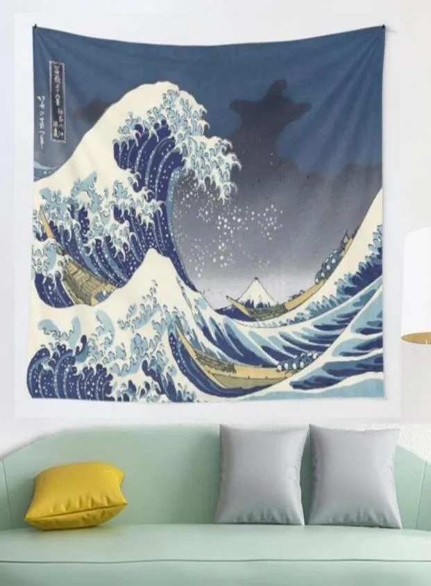 Tapestries Great Wave Kanagawa Night Tapestry Hippie vägg hängande tyg kaffe sovrum mandala tyg boho6856385