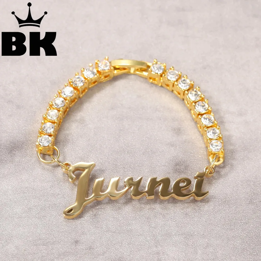 The Bling King من الفولاذ المقاوم للصدأ اسم لوحة سحر سحر سحر 3 مم سلسلة التنس سوار الطفل Anklet هدية مجوهرات لطيف للطفل 240417