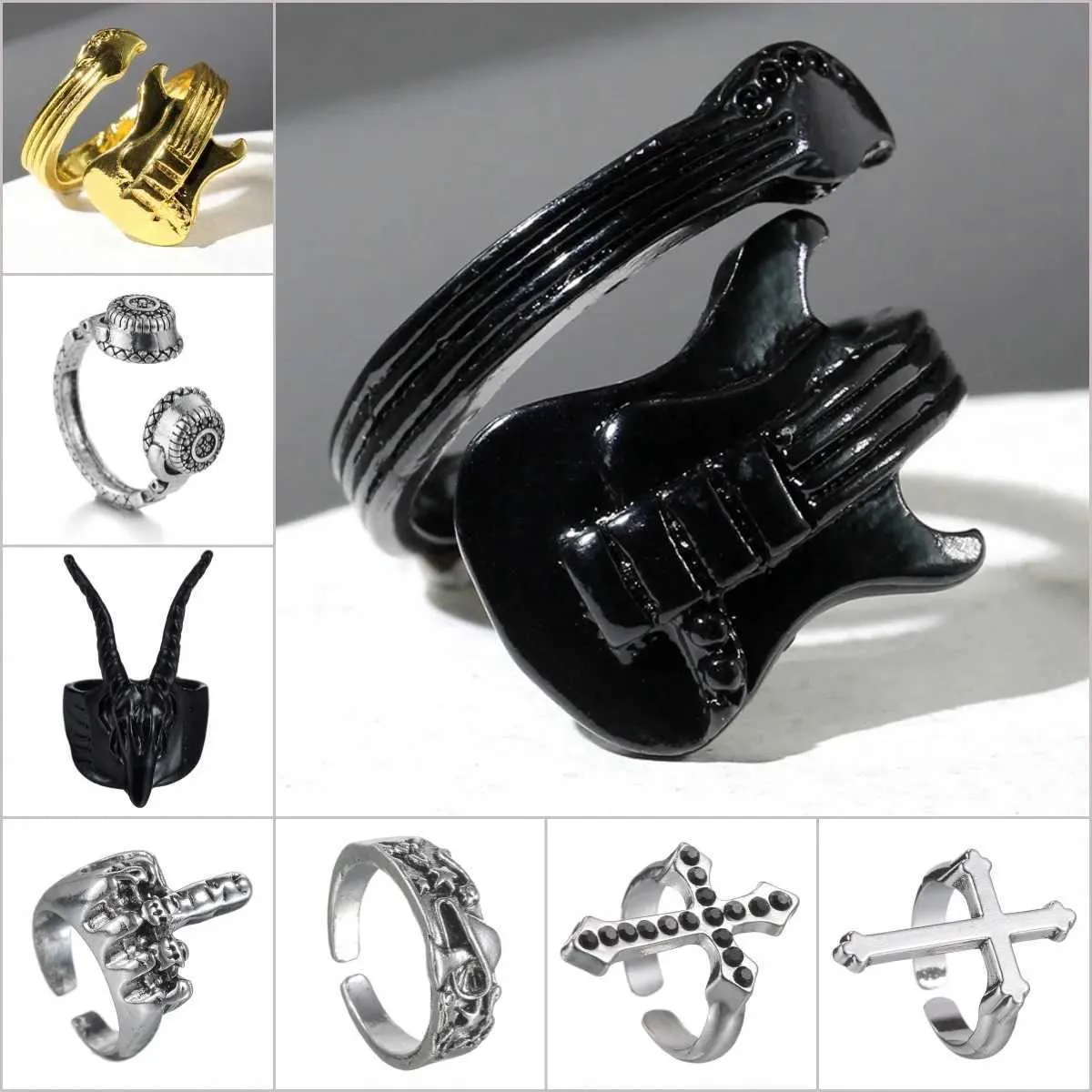 Band Rings Fashion Rock Finger Punk Ring Personlig musikälskare Svart Vintage Guitar Unisex Herr Smycken Q240429