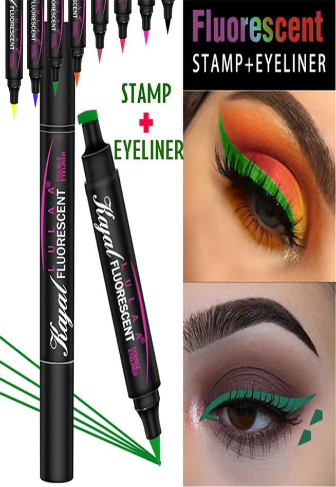 Doubleend Winged Neon Eyeliner Liquid Fluorescent Luminous Colorful Seal Stamp Eye liner Pen Waterproof Long Lasting Green Makeup8370198