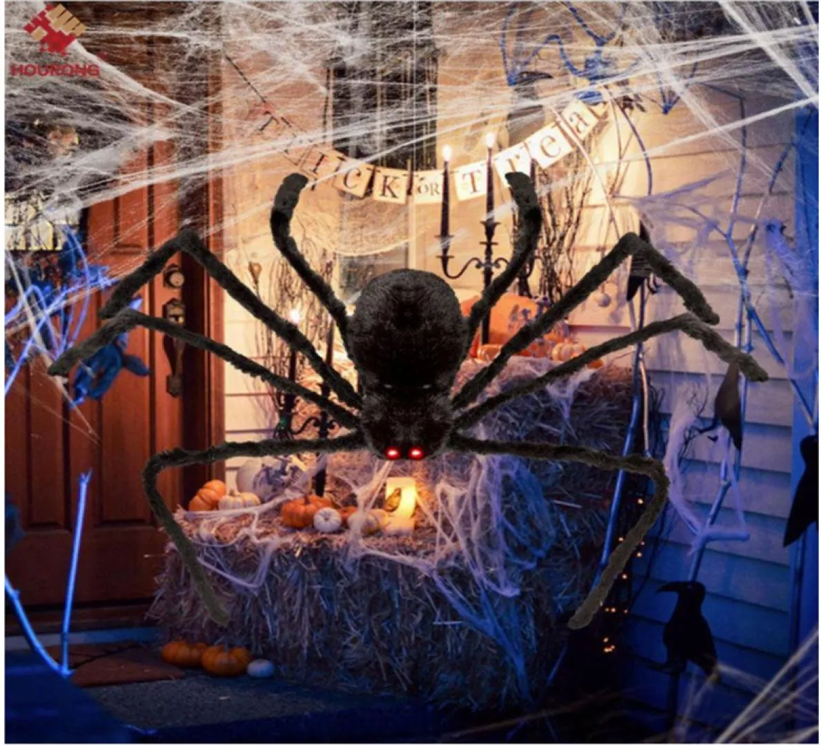 Zapasy imprezowe Dekoracja Halloween Big Black Spider Haunted House Prop wewnętrzny Outdoor Giant 3 Rozmiar 30cm50cm70cm1021374