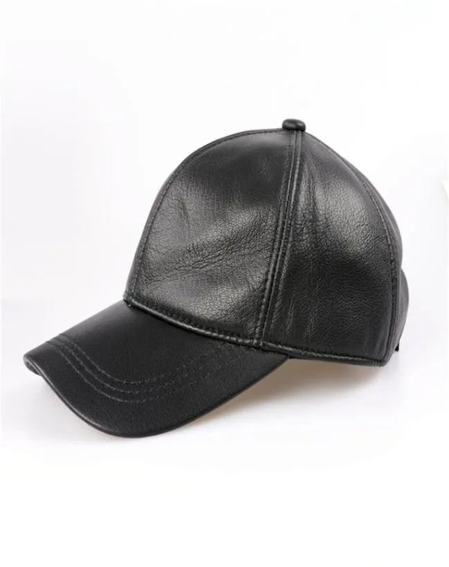 Capas de beisebol de couro genuíno Men Black Cowide Hat masculino Ajustável Outono Inverno Real Chapéus de Couro Real 2205174892520202020202020202020