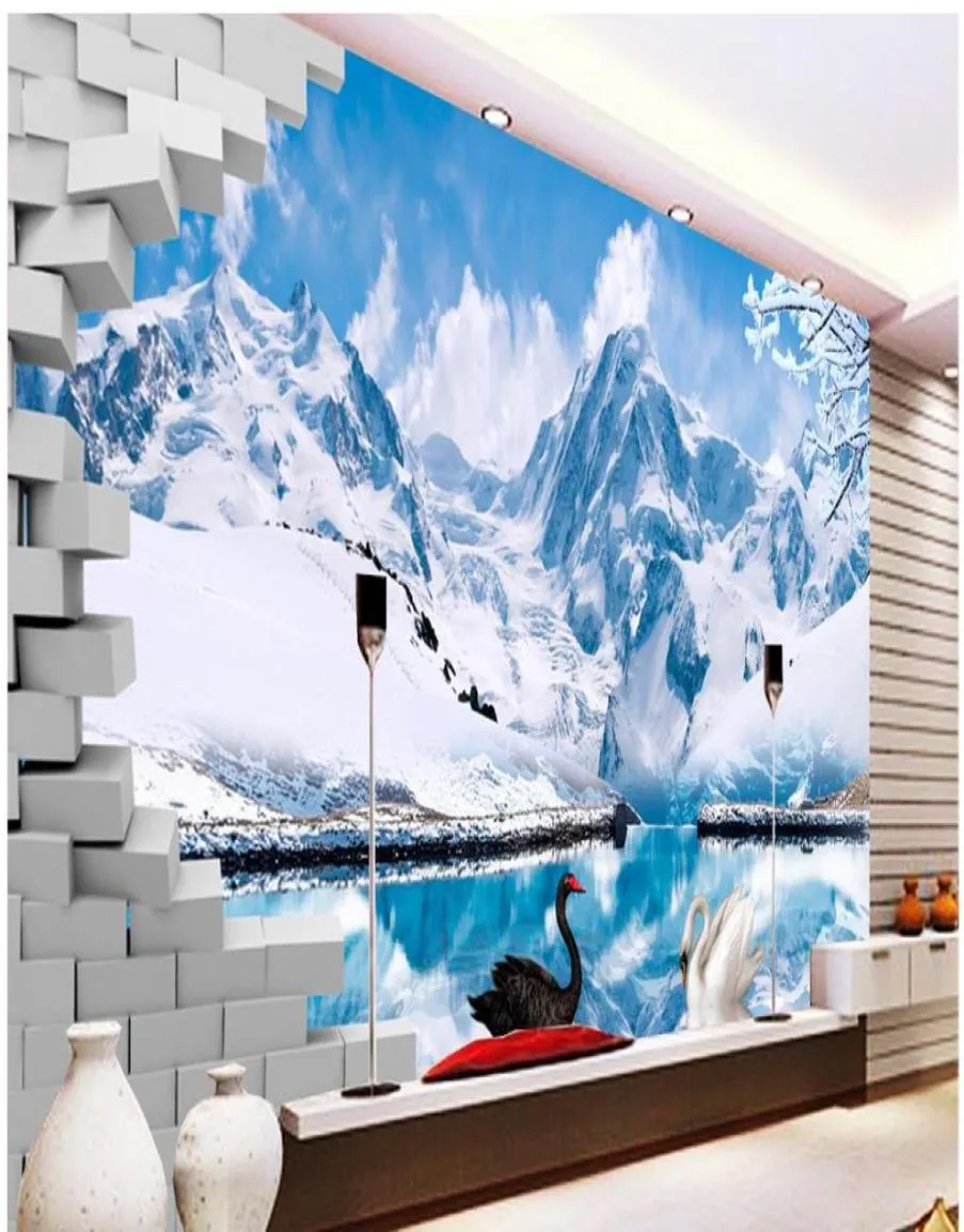 Свежая снежная гора Tianchi 3D -телевизионный фон роспись 3D обои 3D стены для телевизионного фона7099229
