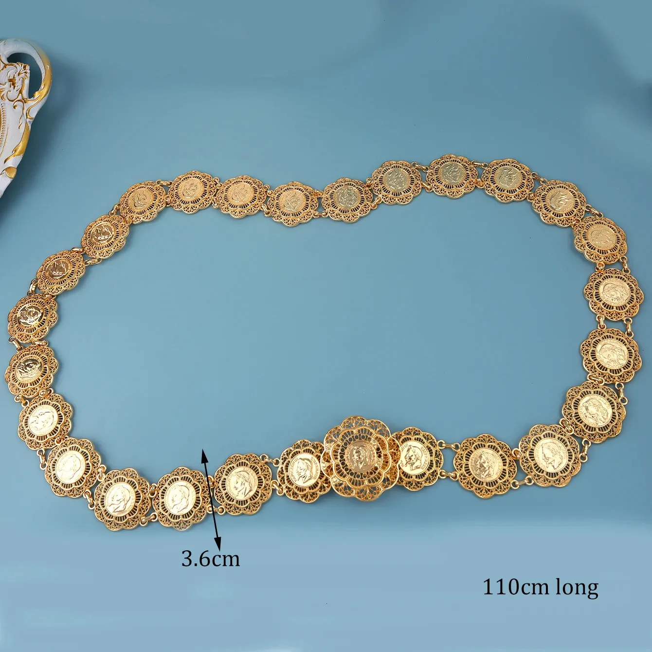 4778 Waist Chain For Women Gold Hollow Chunky Belt Dresses Flower Fit Amazon.com: Women High Waist Hip Gold Metal Chain Fashion  main image 4