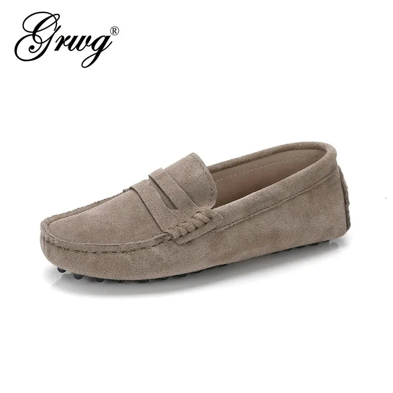 GRWG Schuhe Frauen echte Leder Frühling Flachschuhe Freizeitlehre auf Frauen Flats Schuhe Moccasins Lady Driving Shoes 240422