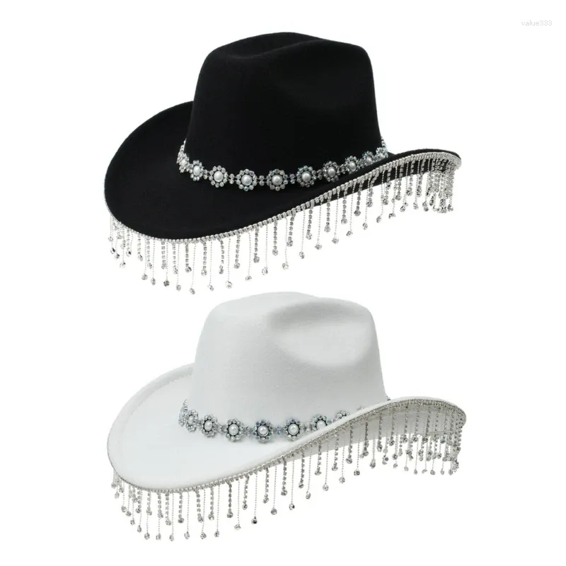 قبعات رعاة البقر الماس بيريتس شرابات القبعة الكريستالية القبعة المحفوفة بالمخاطر اليدوية