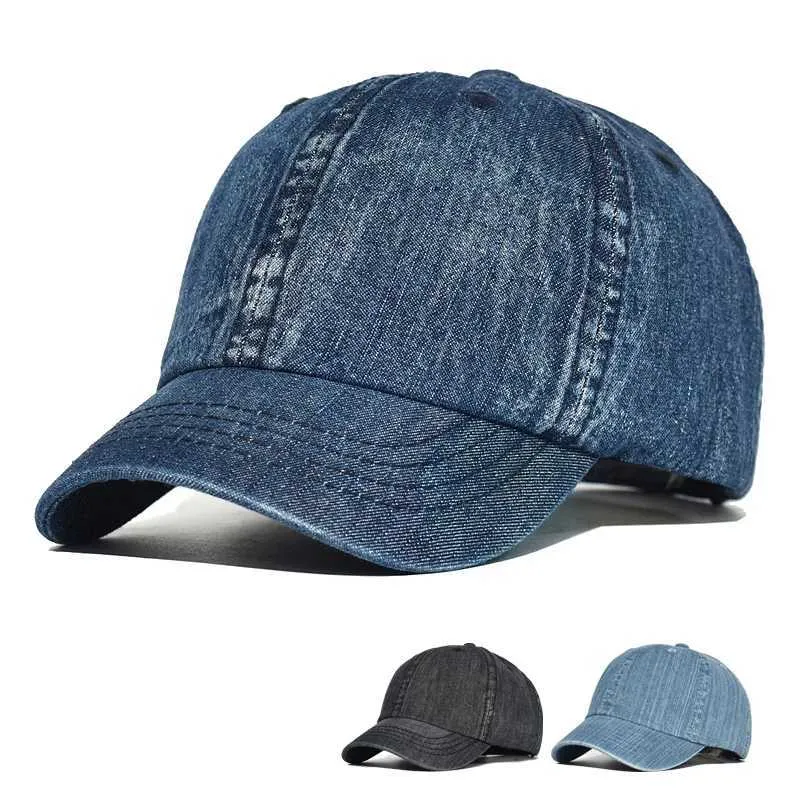 Ball Caps Short Brim Denim Baseball Cap Heren Modieuze Dad Hoed Casual verstelbare vrachtwagenstijl Laag profiel Q240429