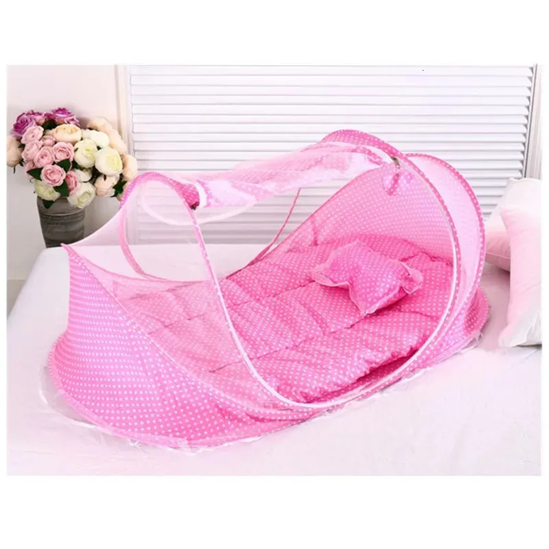 Literie bébé berceau filet pliant pliant moustique moustique moustiquaire matelas oreiller en trois pièces pour 0 à 3 ans enfants 240422