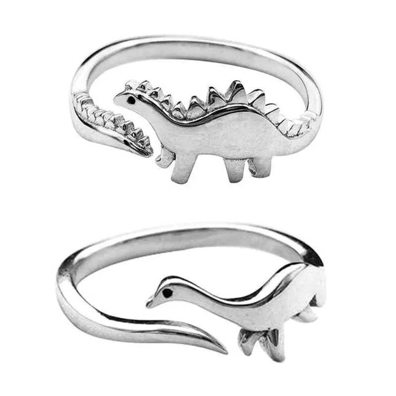 Кольцо кольца кольца Dinosaur Симпатичное серебряное открытие Регулируемое лучшее любовь подарка дизайна животного животного подходит для женского панк -стиля Q240429