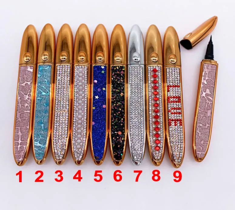 كحل لاصق ذاتي 2 في 1 Eyeliners السائل القلم 9 أنماط Diamond Bling Eye Liner No Glue غير مغناطيسي للماكياج كاذبة الرموش 8611524