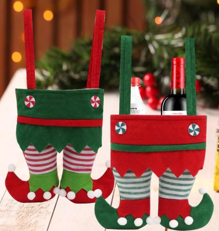 Christmas Decorations 1Pc Candy Bags Santa Claus Pants Stockings Biscuits Wine Bottle Present Holder Party Bar Wedding Gift Decora8937077