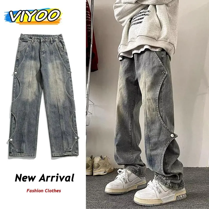 Męskie dżinsy japońskie w stylu 2000. Y2K Vintage workowate swobodne spodnie High Street Streetwear Hip Hop Wide Nogę Men Koreańskie ubrania