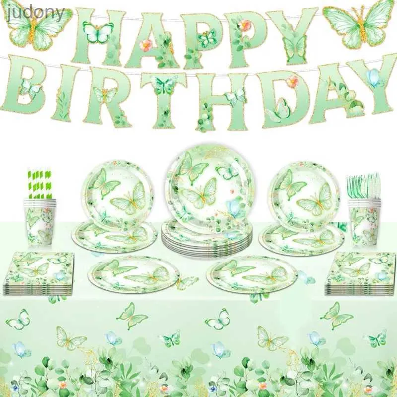 Одноразовые пластиковые посуды одноразовые картонные салфетки чашки скатерти и баннеры для бабочек для девочек по случаю дня рождения wx