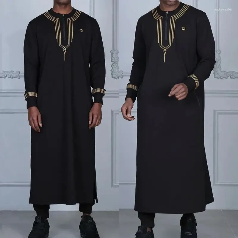 Etnische kleding Arabische kaftan mannen gewaad Midden -Oosten moslim ronde nek met lange mouwen met ritssluiting casual Burqas islamitische Abaya -stijl