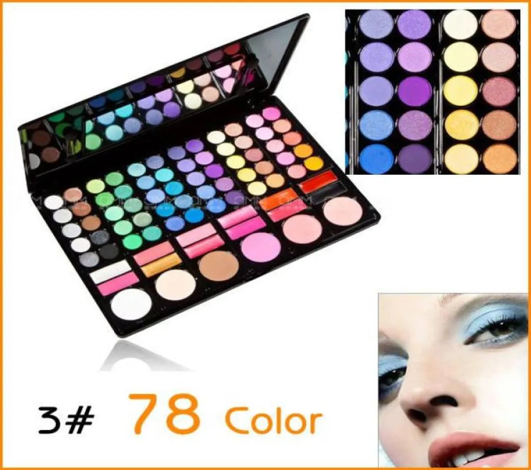 Hele fashion cosmetics multifunction 78 kleuren 3 oogschaduw llip gloss blush make -up pallet kit oogschaduw sets2044468