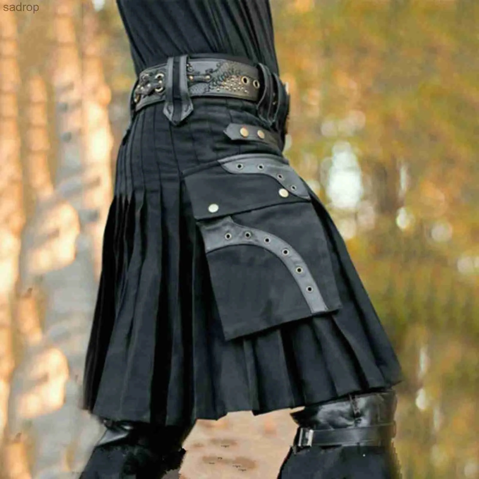 Spódnice męskie kilty moda swobodna retro szkocka tradycyjna klasyczna spódnica osobowość kieszonkowa kieszonkowa spódnica metalowa spódnica xw