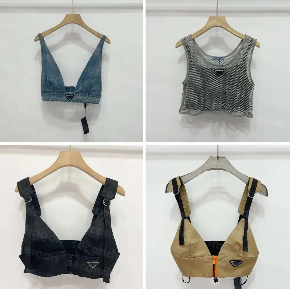 Shiny Rhinestone T Shirts Women Denim Sling Vest Sexy Cropped Top Party Tank Tops V Neck T-Shirt Bra Designer Fashion Clothing 5555