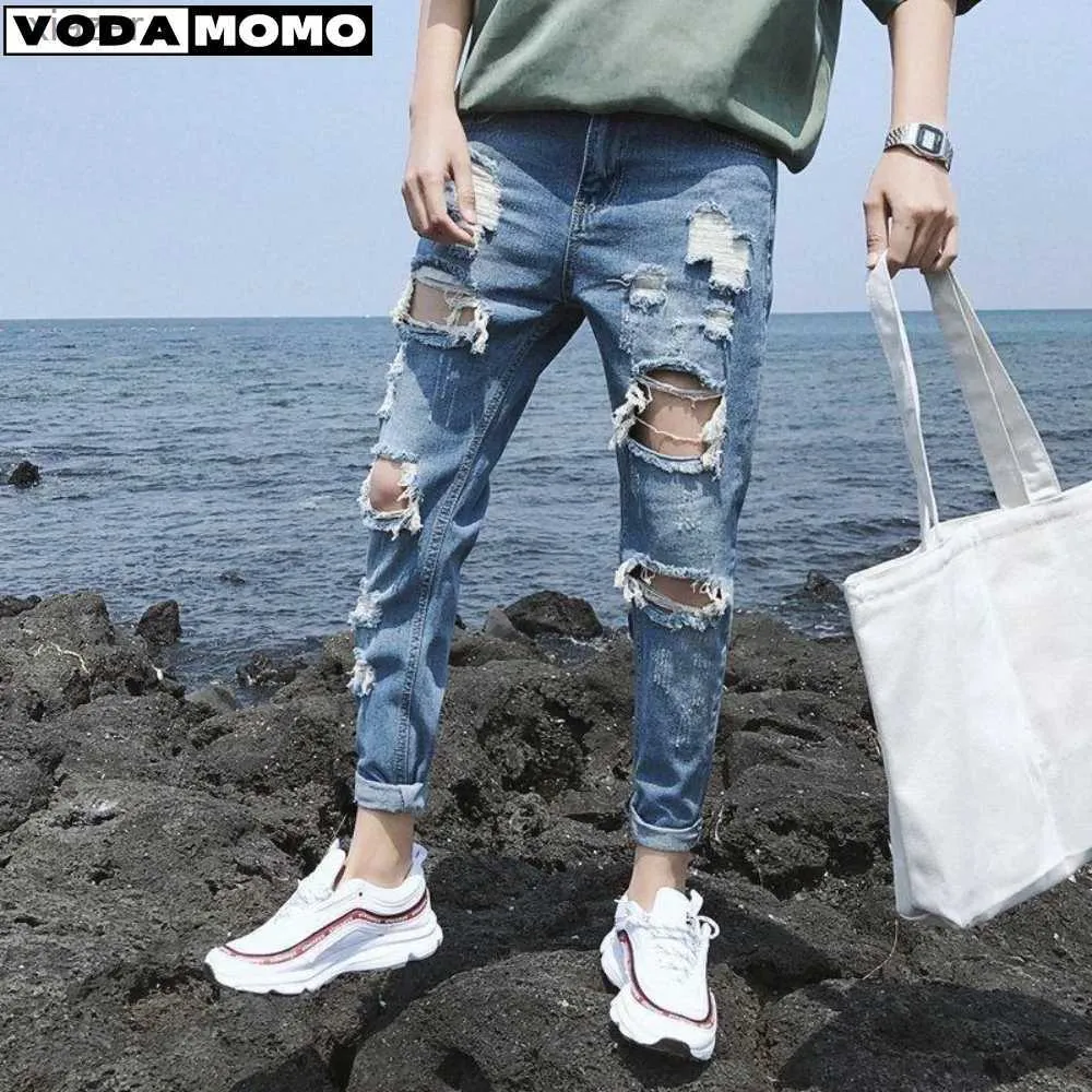 Jeans para hombres Ropa de la calle Jeans anchos para hombres Piernas rectas Pantalones largos Jeans Y2K Hombres Torn Jeans Ropa para hombres Pantalones de mezclilla WX