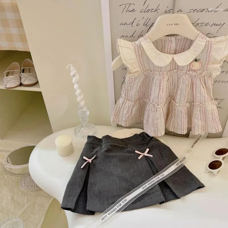 Kleidungssets 2024 Sommer Set Girls Shirt Kurzrock zweiteiliger süßer und sanftrosa süße Baby-Mädchen Kleidung