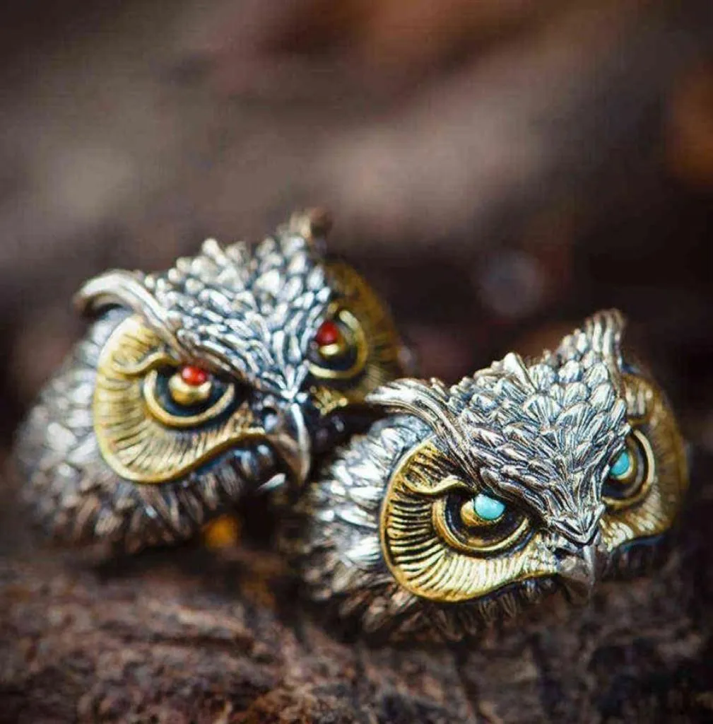 Kuroyoshi Handmade Ring Men039s en dames039S Opening Verstelbare wijsvinger Owl Vintage gravure Silver Jewelry Trend222W8328786