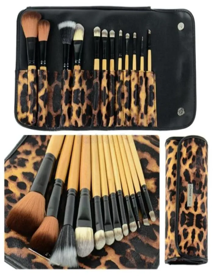 12 stcs professionele cosmetische make -upborstels set wenkbrauw potlood luipaard tas kit de pincel maquiaGem make -up pinceis maquillaje d181058685
