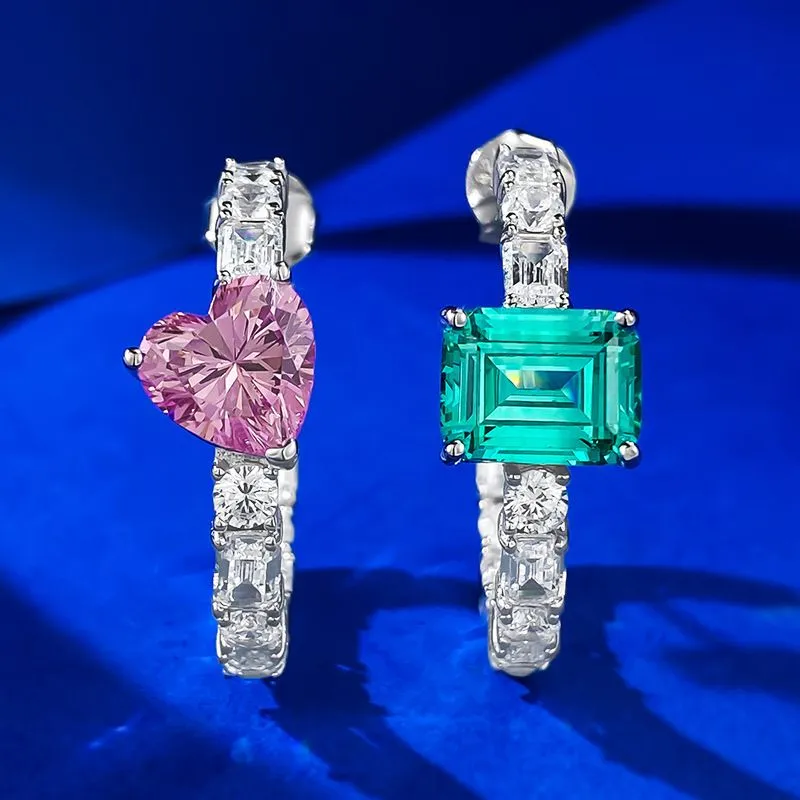 Königin Herz Moissanit Diamant Hoop Ohrring 100% Real 925 Sterling Silber Party Hochzeit Ohrringe für Frauen Engagement Schmuck