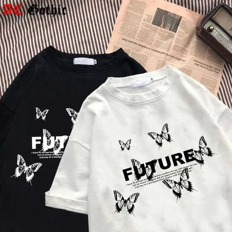 Camisetas para hombres Future Butterfly T Shirt Y2K Harajuku Fashion High Strt Casual Women Camiseta impresa Summer Slve Short TS T240425