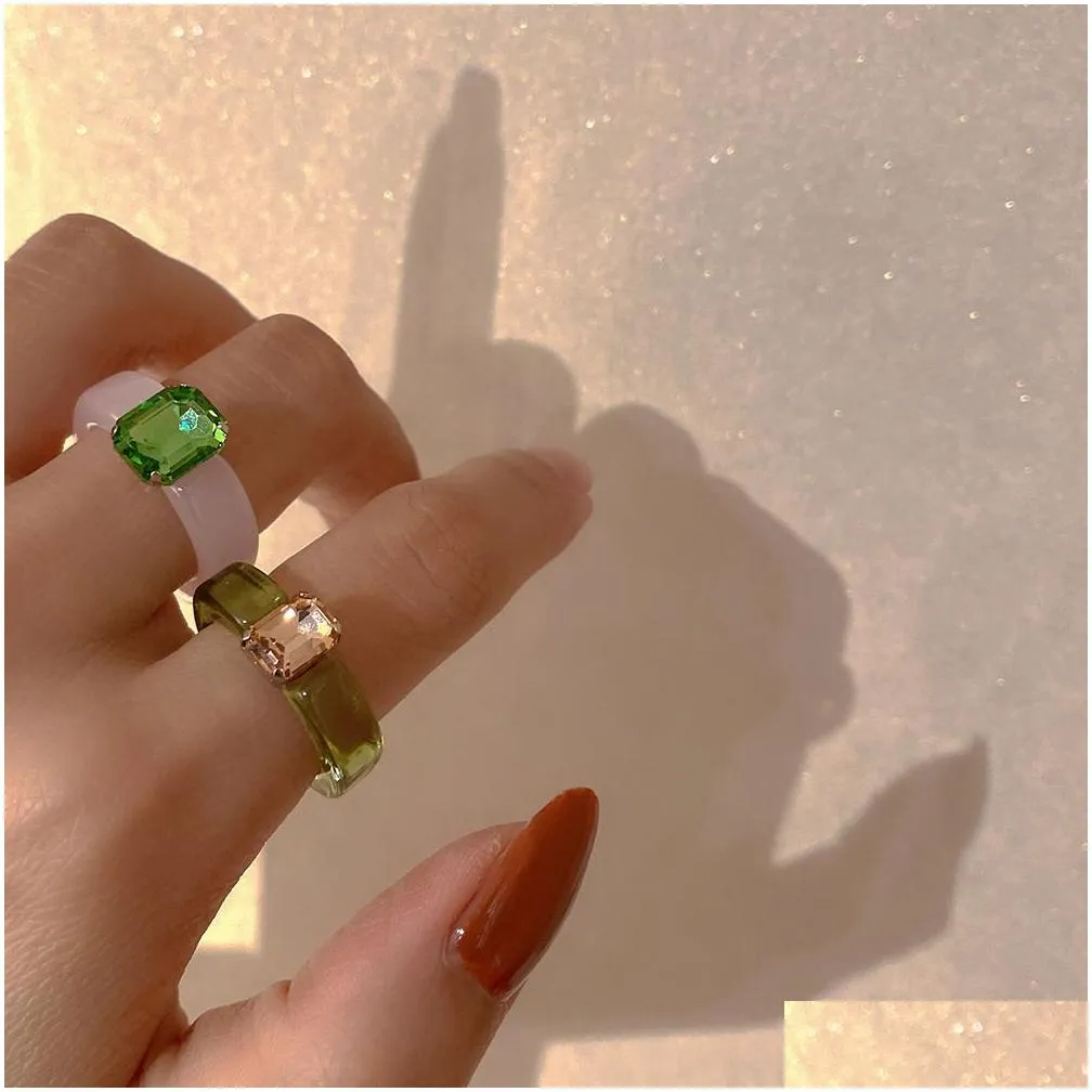 Parringar 2021 Harts Rhinestone Women Girls Acrylic Ring Set för smycken Drop Delivery DHFMO
