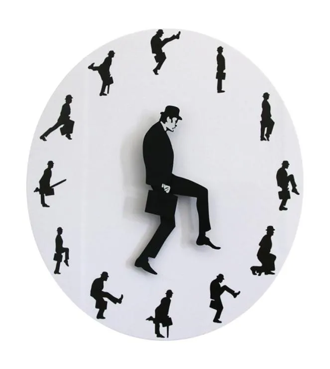 Silly Walks Comedian Funny Walking Nieuwheid Wall Clock Watch Ministry of Comedy TV Series Home Decor Silent for Slaapkamer 2201153285004