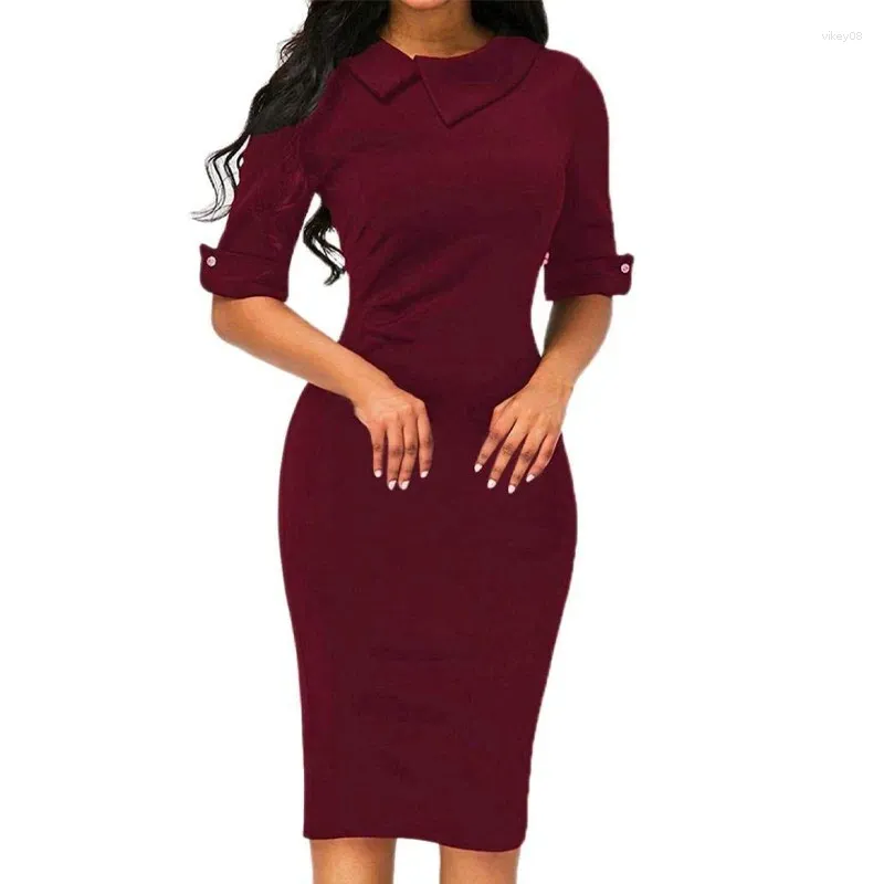 Lässige Kleider elegante Bürodame Arbeit ol drei Viertel Ärmeln Kleid Frauen 2024 Sommer weiblicher Patchwork Schlanker Fit Bodycon Bleistift