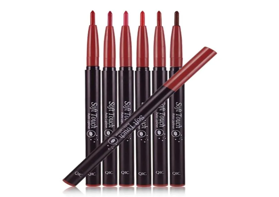 QIC 6Colors Professionele matte lip voering potlood roteren waterdichte langdurige gladde natuurlijke lipliner pen make -up cosmetische gereedschappen K1636227