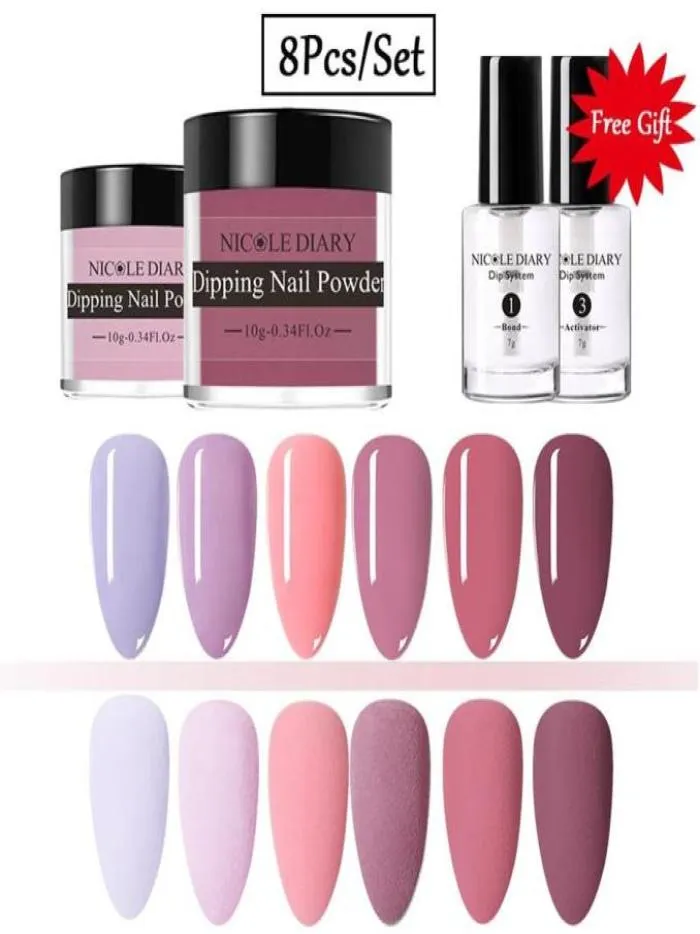 8pcsset dompelende nagelpoeder naakt roze kleurrijke dip glitter Pools chroom zonder lamp genezen Dust333u2548178