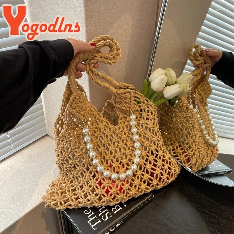 Sacs de soirée Yogodlns Crochet Beach Handbag Fashion Fashion Summer Sac à épaule Mesh Hollow Out Shopping Teave Femme Femmes Tricoter